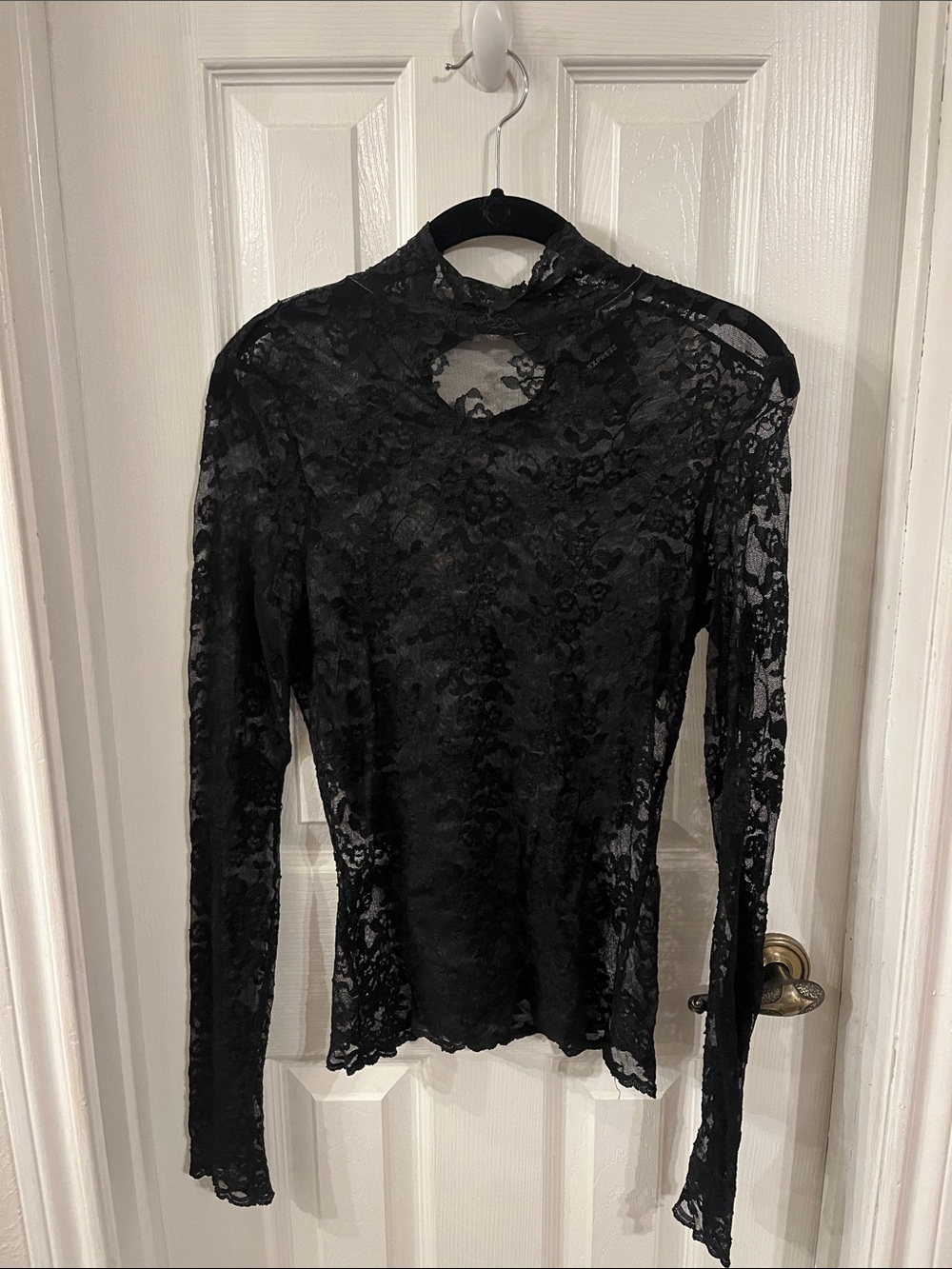 Express Black Sheer Lace Long-Sleeve Mock Neck Top size medium